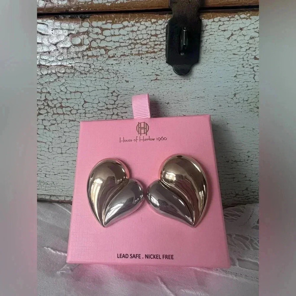 House of Harlow  Gold/Silver Heart Earrings - Picture 1 of 3
